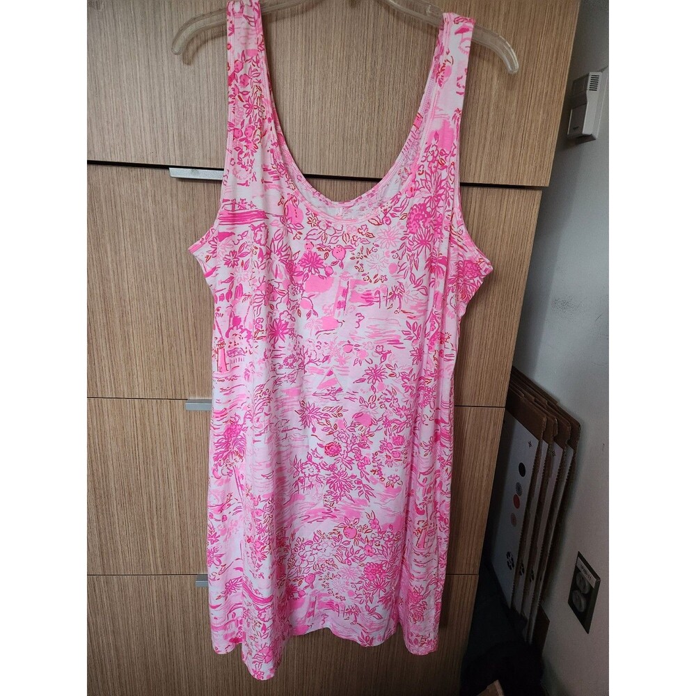Lilly Pulitzer Newberri Tank Dress in "Peony Pink Seaside Scene" Print Size XXL